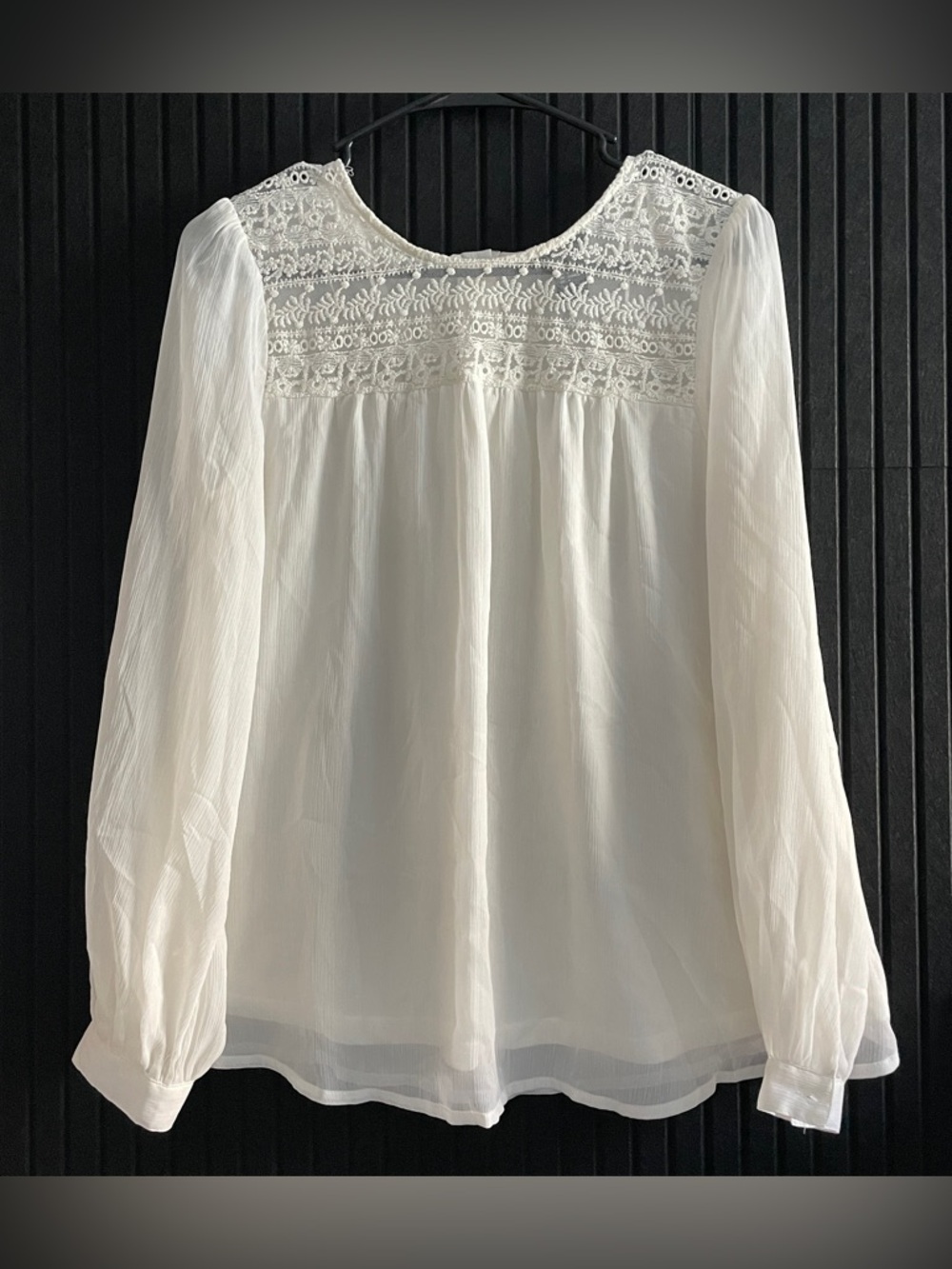 H&M Cream Lace Yoke Long-Sleeve Blouse